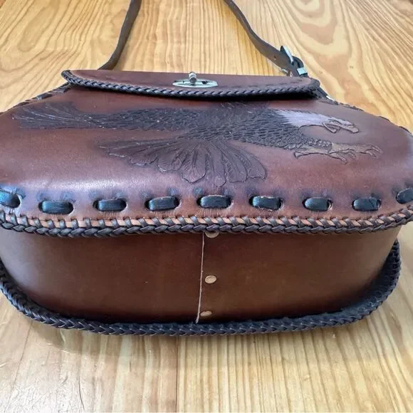 Vintage Handmade Tooled Leather Eagle Bird Saddlebag Shoulder Purse Western - Picture 8 of 16